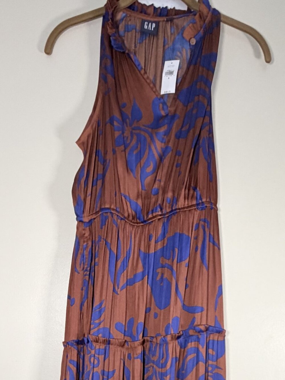 NWT GAP Tiered Midi Dress Small Rust Blue Floral Sleeveless Pockets $98 - Picture 3 of 3